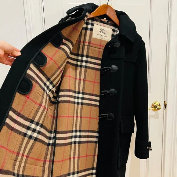Authentic Burberry 100% Wool Duffle Coat Black Size US 44 / EU 54 XL - Picture 4 of 16